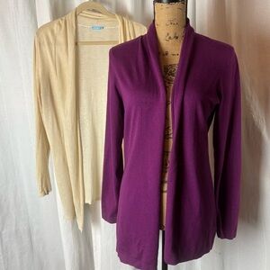 Lot 2 J McLaughlin Open Front Cardigan Sweaters Sz M Purple Ivory